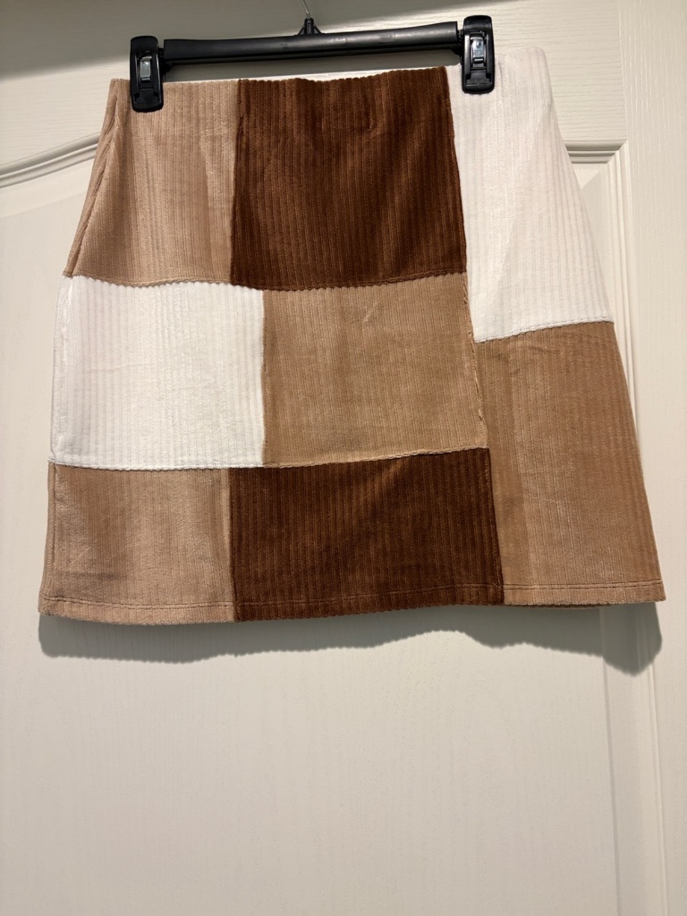 Patchwork Corduroy Mini Skirt in Brown, Tan & Cream